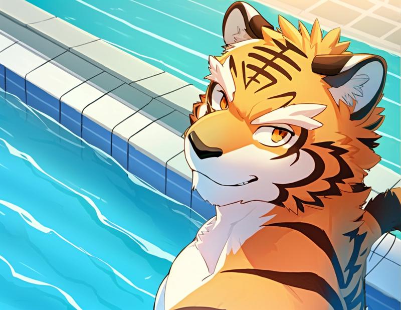 01184-3328840420-bara, furry, furry_male,male focus,muscular male, orange eyes,tiger furry,tiger ears, ,1boy, solo,_ from above,selfie,in swimmin.png